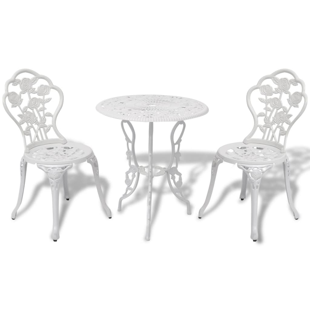 Bistrosett 3 deler støpt aluminium hvit