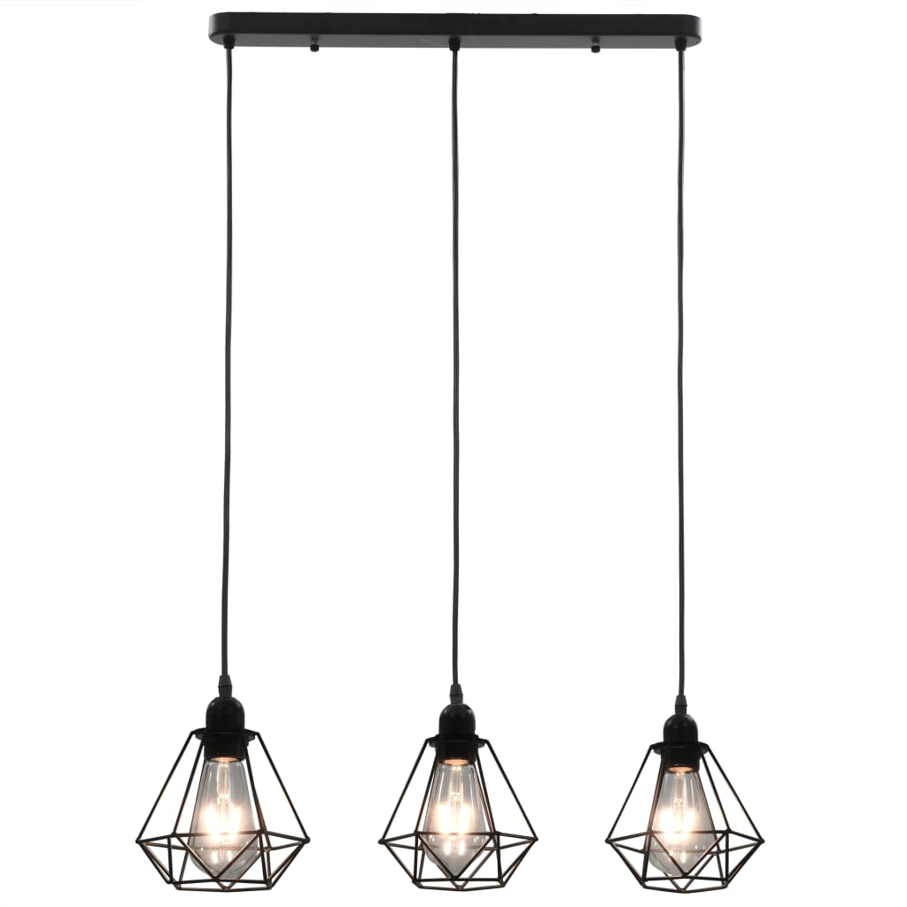 Taklampe med diamant-design svart 3 x E27 lyspærer