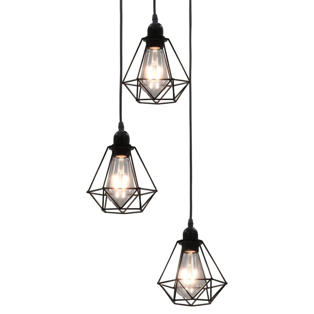 Taklampe med diamant-design svart 3 x E27 lyspærer