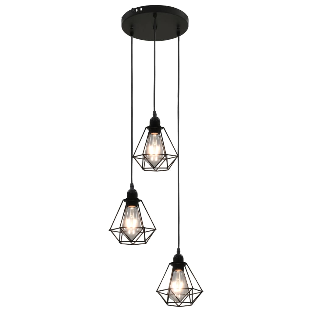 Taklampe med diamant-design svart 3 x E27 lyspærer