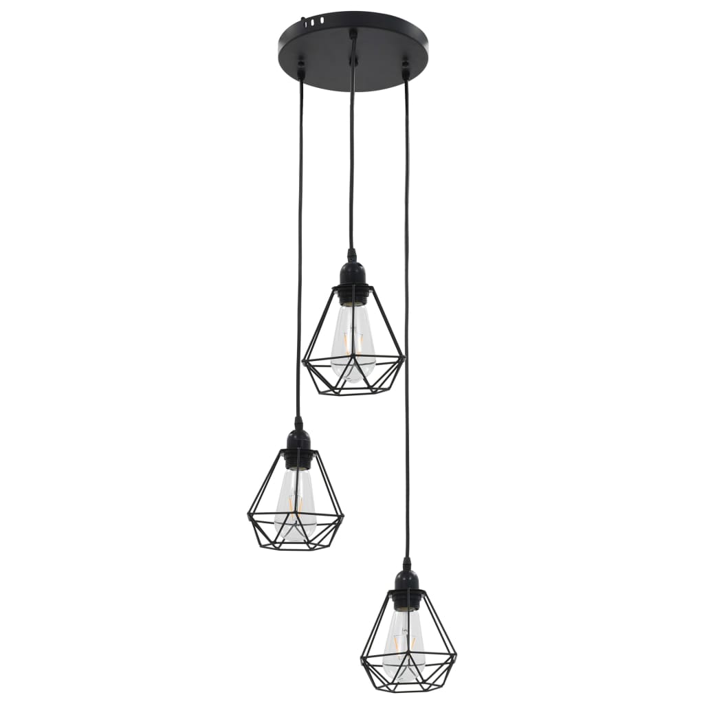 Taklampe med diamant-design svart 3 x E27 lyspærer