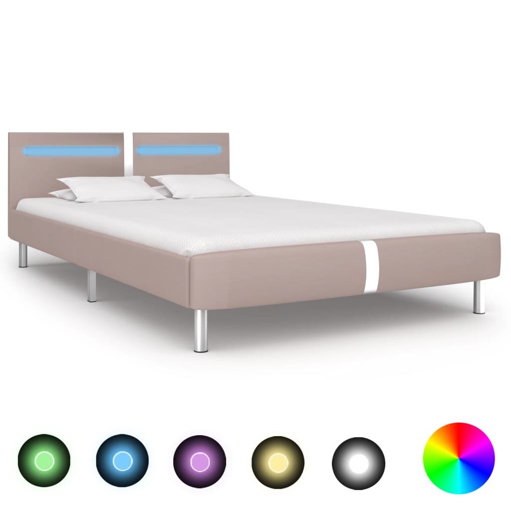 Sengeramme med LED uten Madrass Cappuccino 135x190 cm