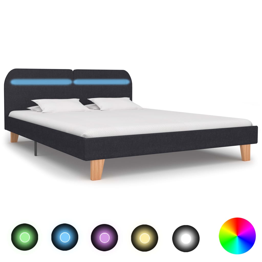 Sengeramme med LED uten Madrass Mørkegrå Stoff 150x200 cm