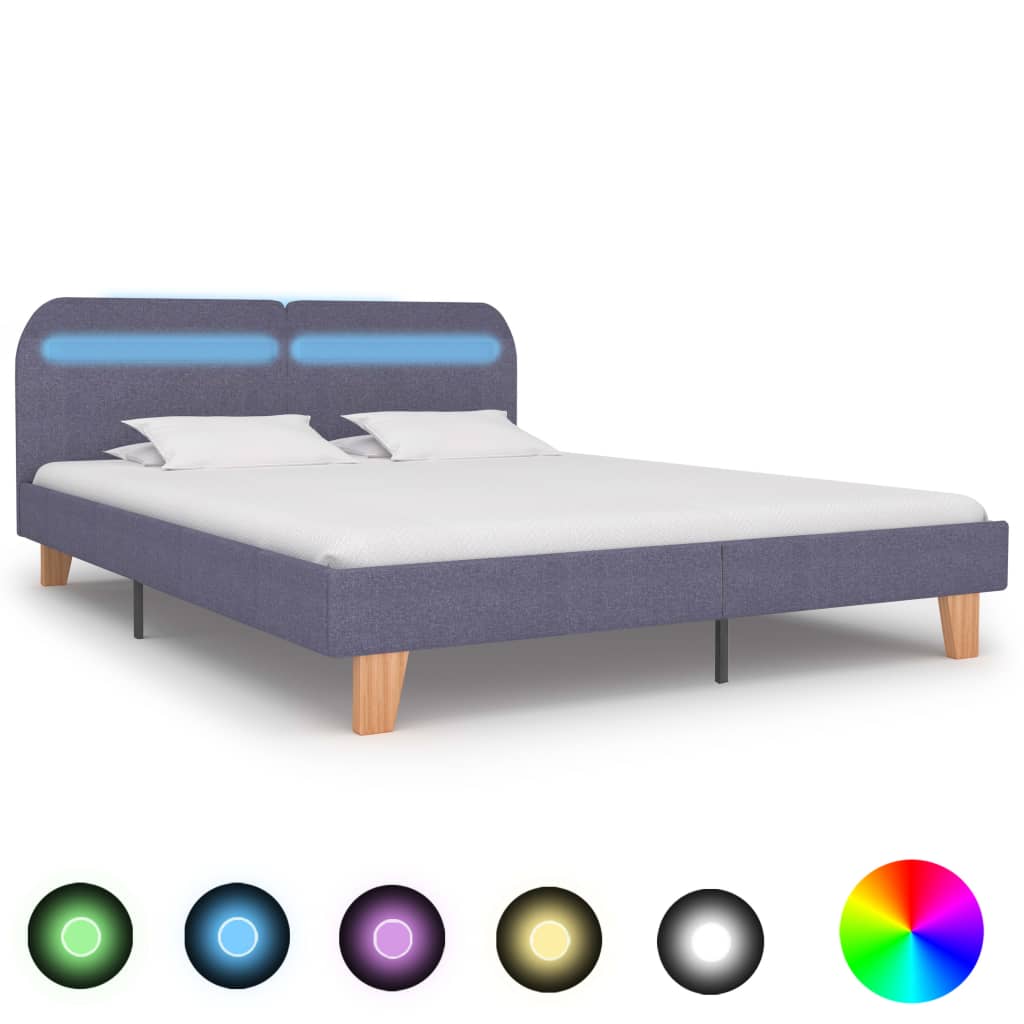 Sengeramme med LED uten Madrass Lysegrå Stoff 150x200 cm