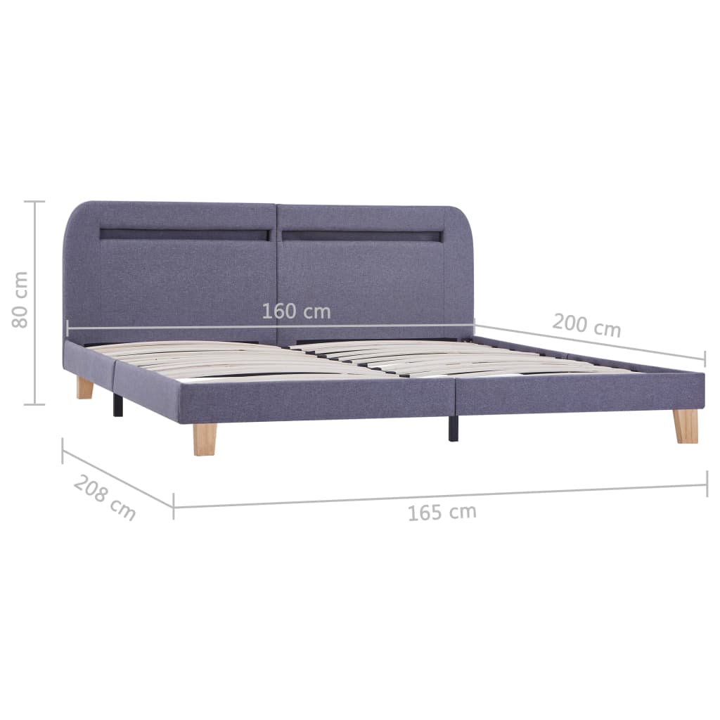 Sengeramme med LED uten Madrass Lysegrå Stoff 150x200 cm