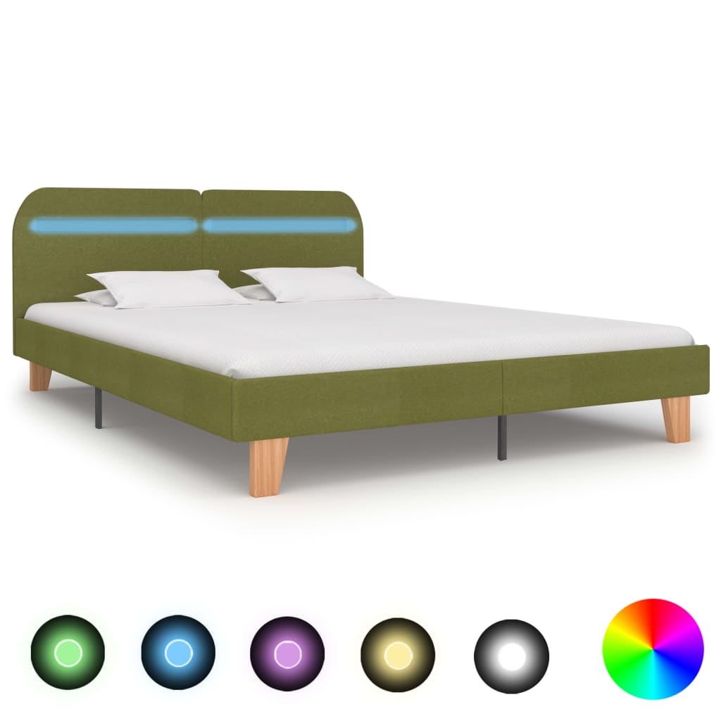 Sengeramme med LED uten Madrass Grønt Stoff 150x200 cm