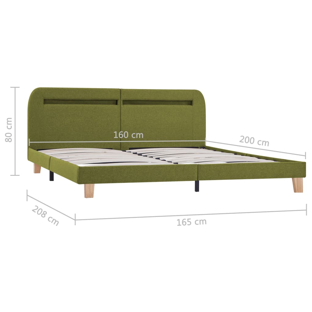 Sengeramme med LED uten Madrass Grønt Stoff 150x200 cm