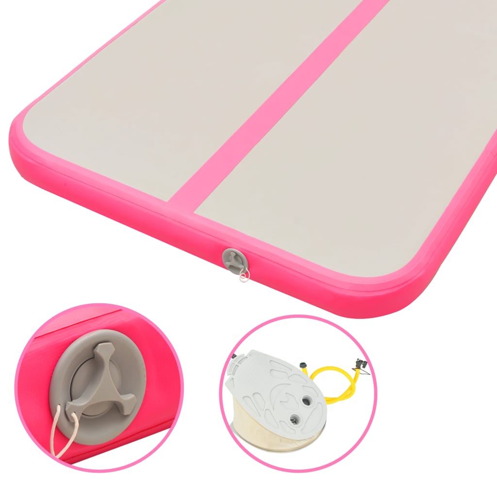 Oppblåsbar gymnastikkmatte med pumpe 400x100x10 cm PVC rosa