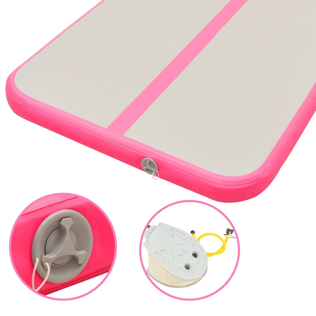 Oppblåsbar gymnastikkmatte med pumpe 800x100x10 cm PVC rosa