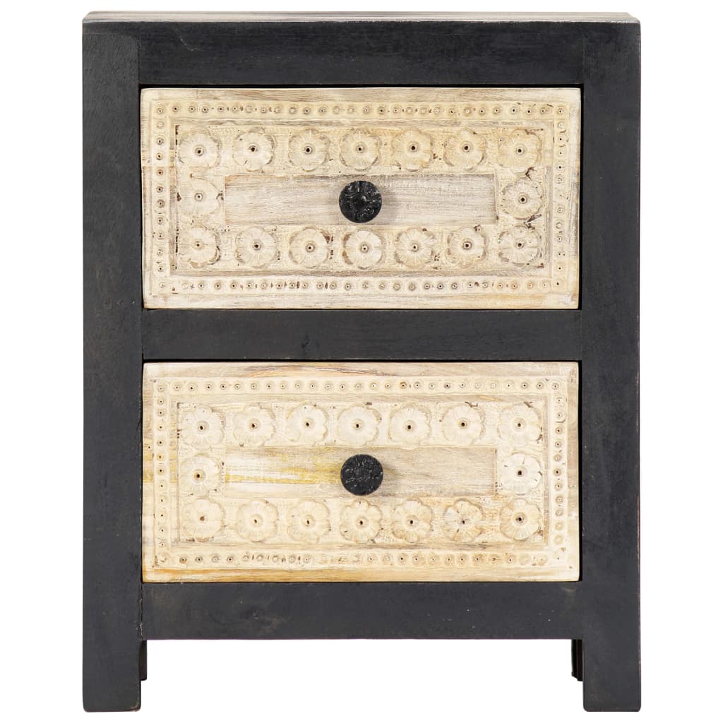 Håndskåret nattbord grå 40x30x50 cm heltre mango