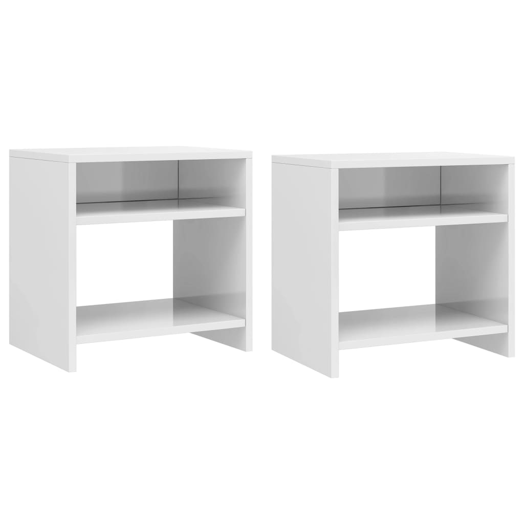 Nattbord 2 stk høyglans hvit 40x30x40 cm konstruert tre