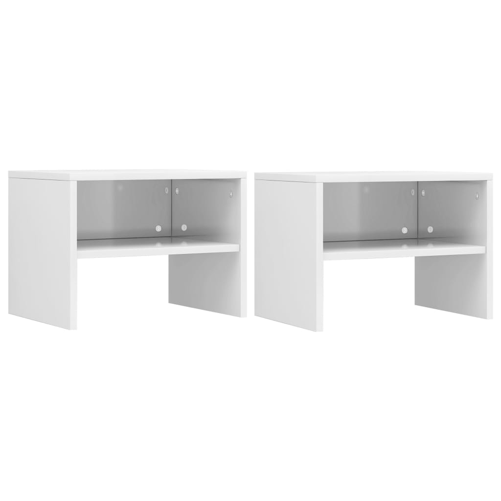 Nattbord 2 stk høyglans hvit 40x30x30 cm konstruert tre