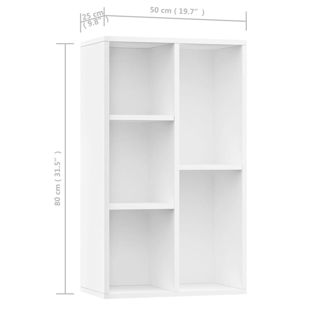 Bokhylle/skjenk hvit 50x25x80 cm konstruert tre
