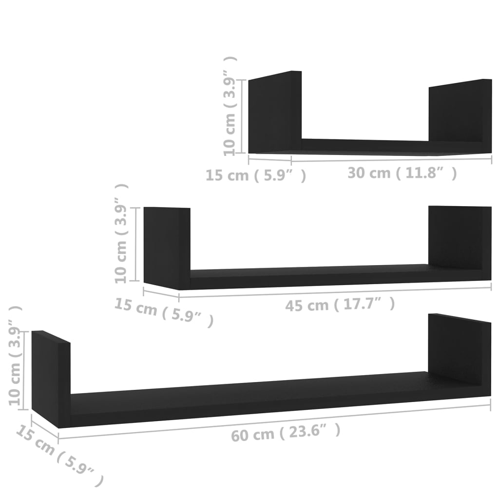 Vegghylle 3 stk svart sponplate