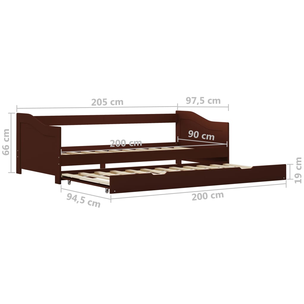 Sovesofa uttrekkbar ramme mørkebrun furu 90x200 cm