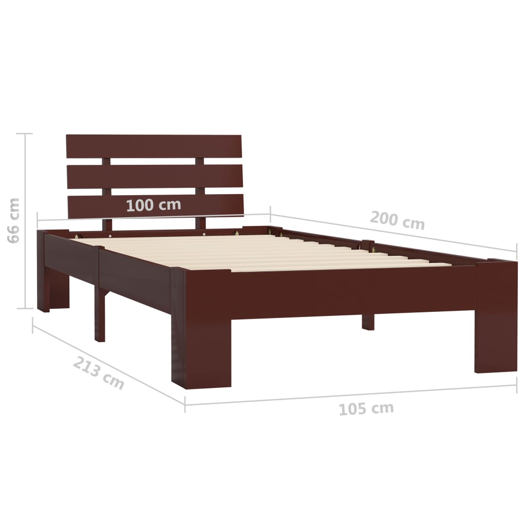 Sengeramme mørkebrun heltre furu 100x200 cm