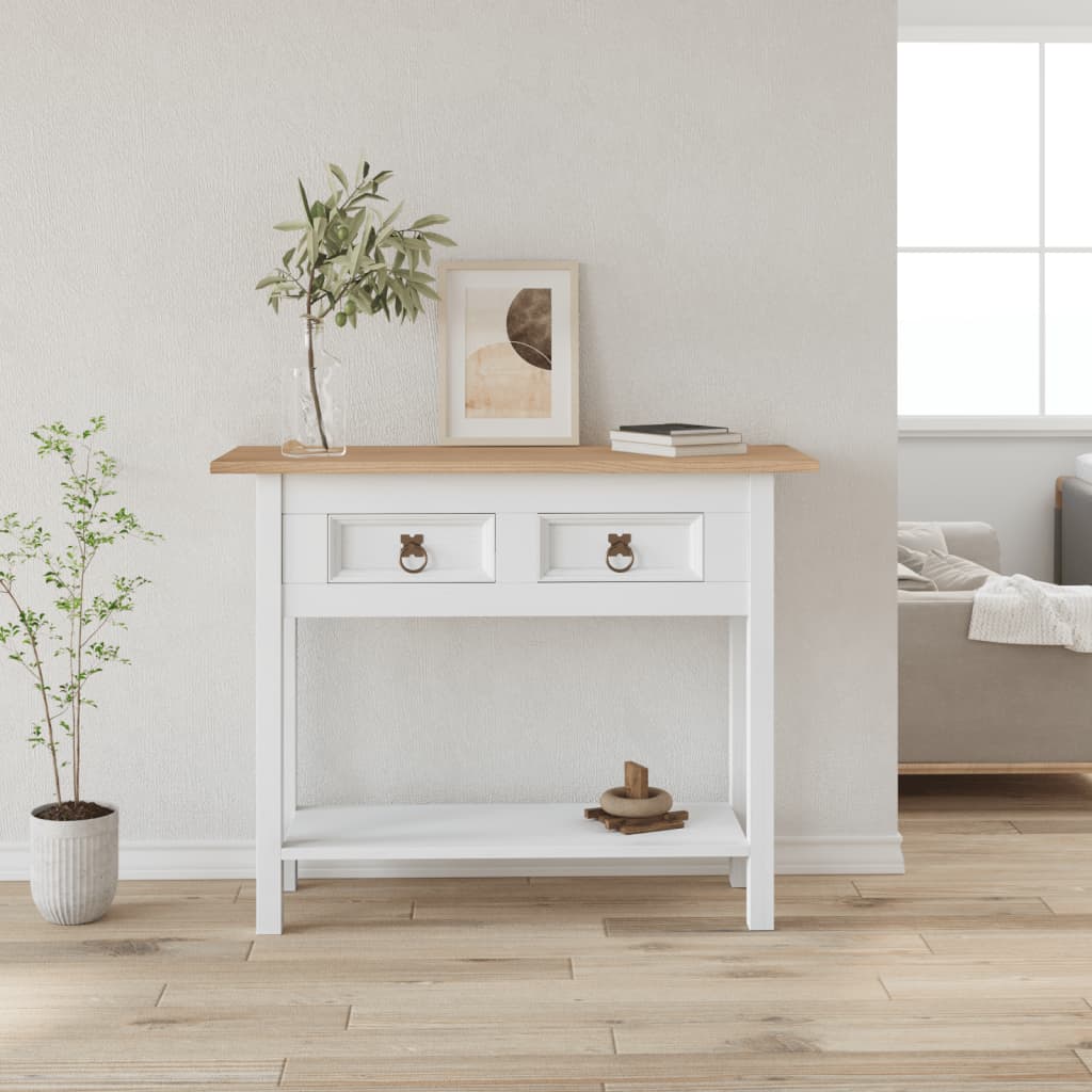 Konsollbord meksikansk Corona-stil furu hvit 90x34,5x73 cm