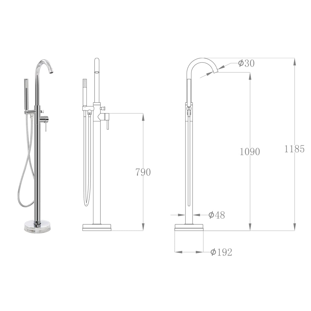 Frittstående badekarkran rustfritt stål 118,5 cm