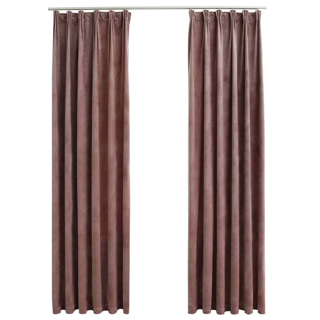 Lystette gardiner med kroker 2 stk fløyel antikk rosa 140x175cm