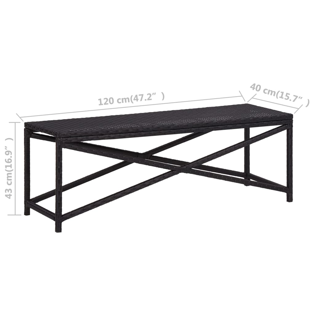 Hagebenk 120 cm polyrotting svart