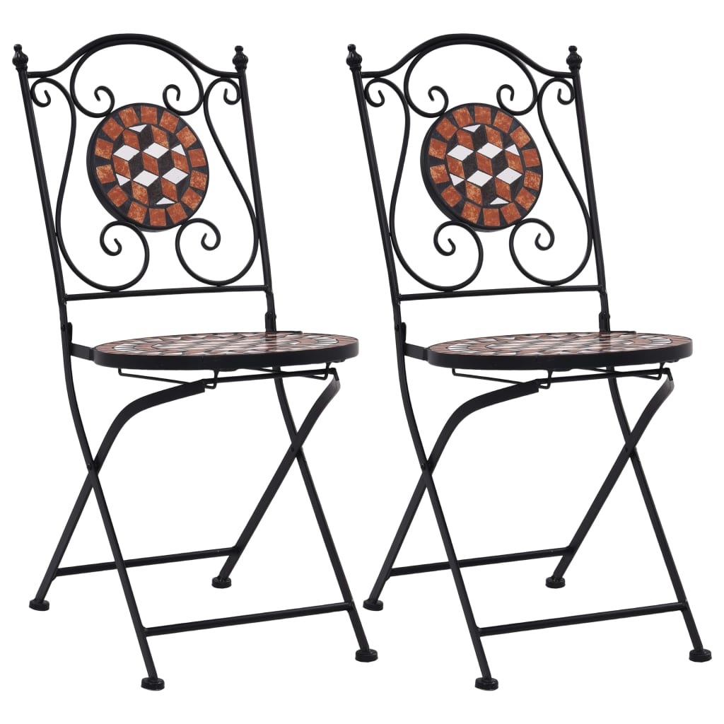 Mosaikkbistrostoler 2 stk brun keramikk