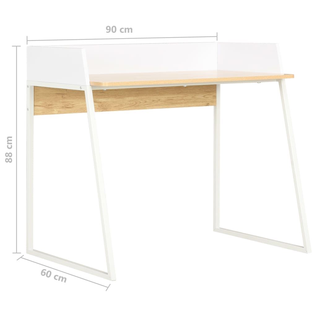 Skrivebord hvit og eik 90x60x88 cm