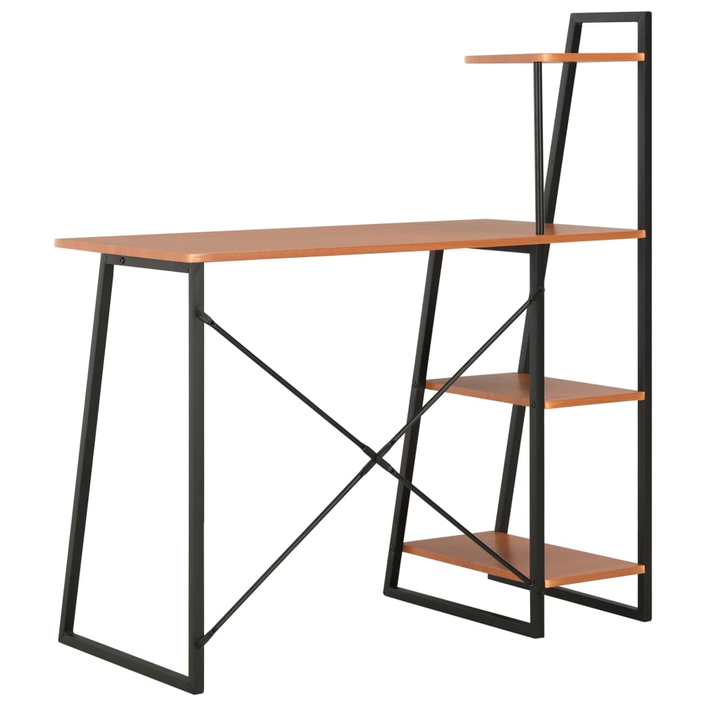 Skrivebord med hylle svart og brun 102x50x117 cm