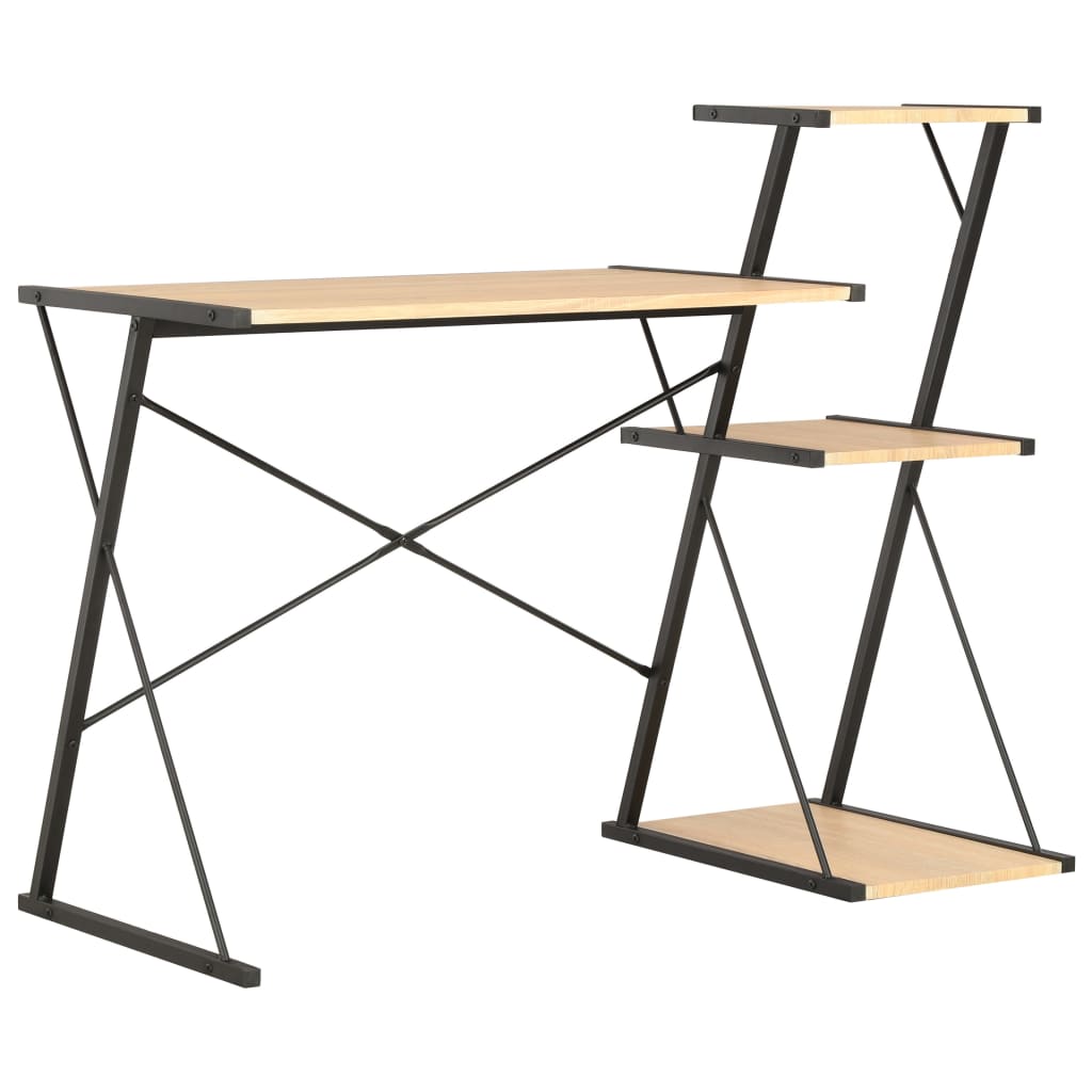 Skrivebord med hylle svart og eik 116x50x93 cm