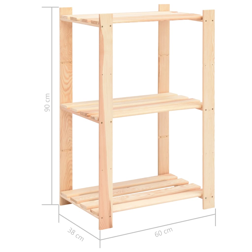 Oppbevaringshylle 3 etasjer 60x38x90 cm heltre furu 150 kg