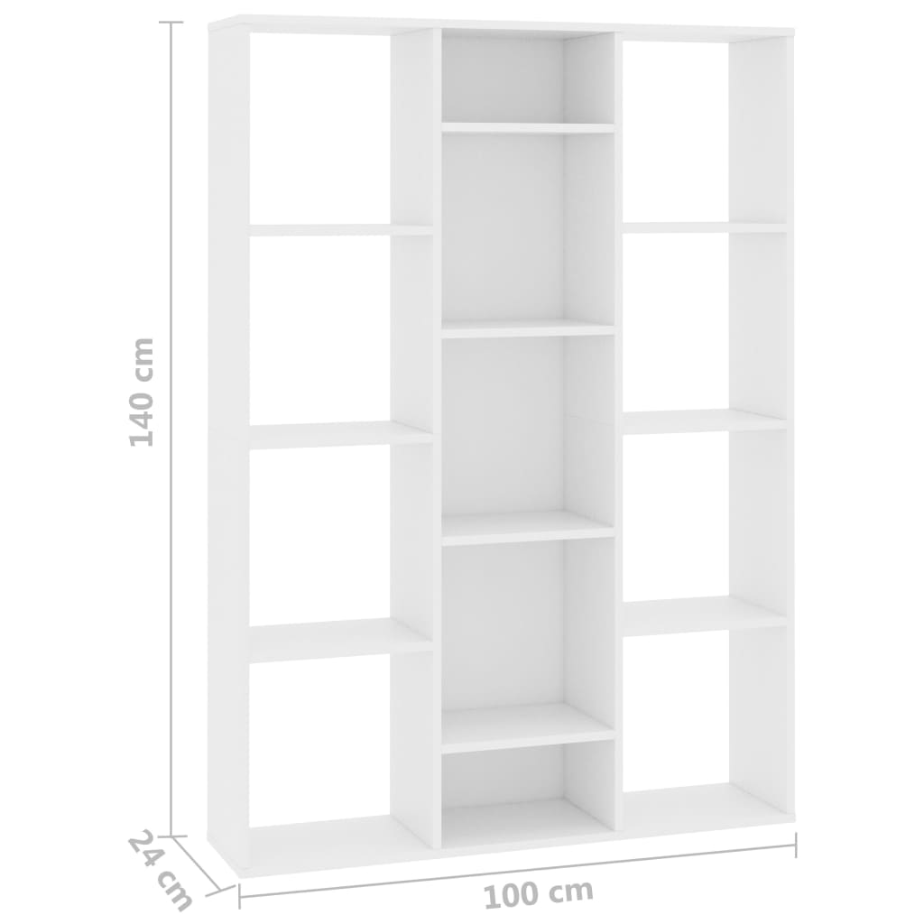 Bokhylle/Romdeler hvit 100x24x140 cm konstruert tre