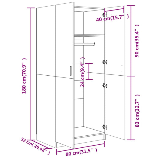 Garderobe betonggrå 80x52x180 cm konstruert tre