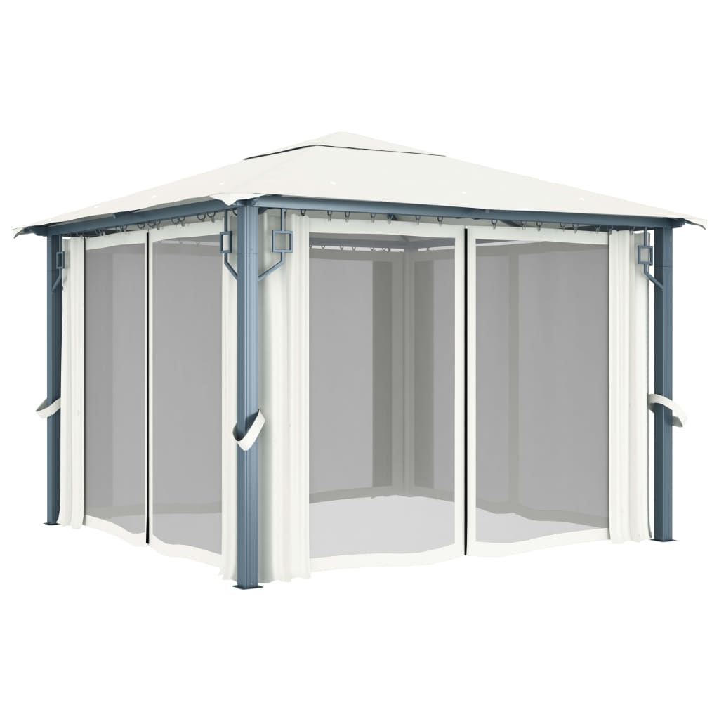 Paviljong med gardin 300x300 cm kremhvit aluminium