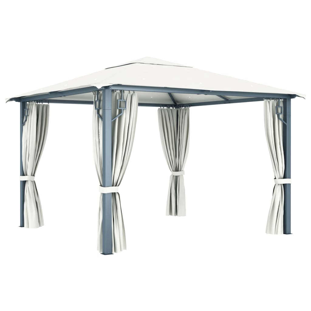 Paviljong med gardin 300x300 cm kremhvit aluminium