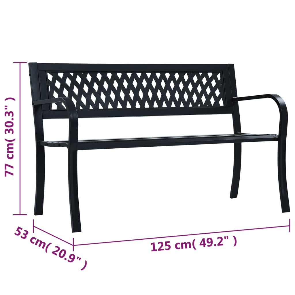 Hagebenk 125 cm svart stål