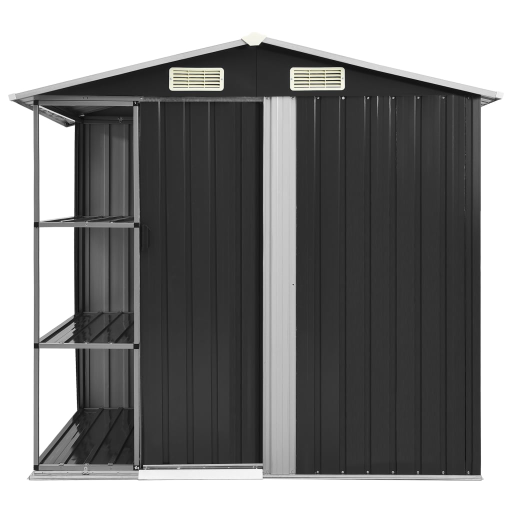 Hageskur med hylle antrasitt 205x130x183 cm jern