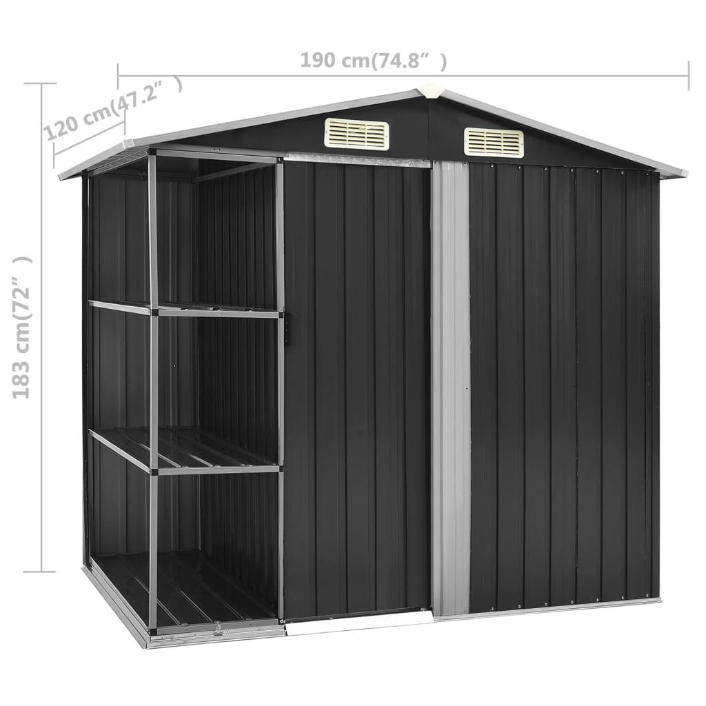 Hageskur med hylle antrasitt 205x130x183 cm jern