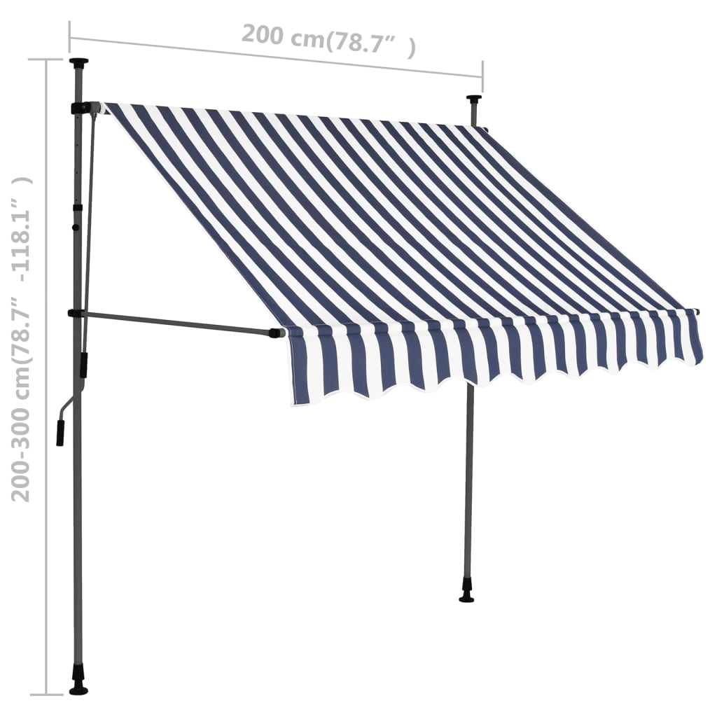 Manuell uttrekkbar markise med LED 200 cm blå og hvit