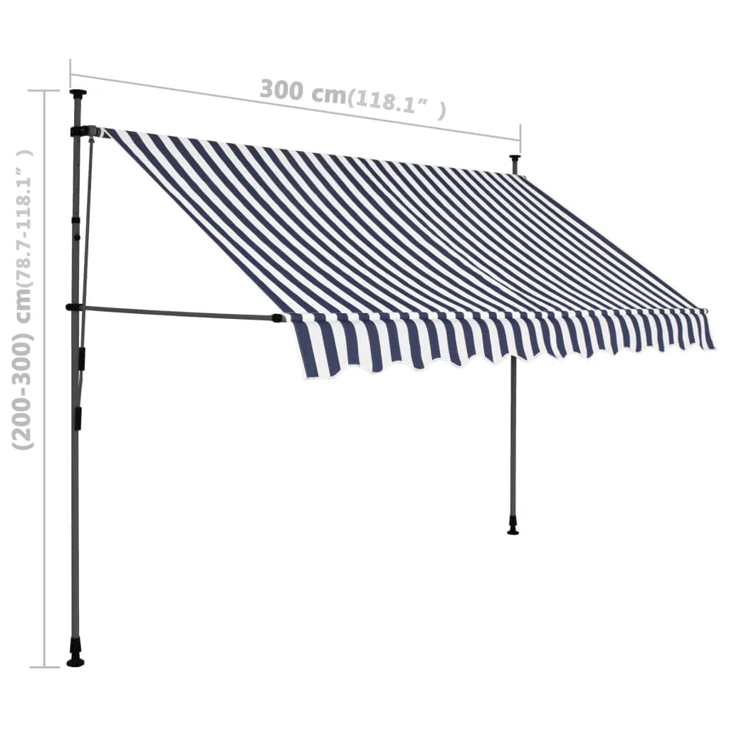 Manuell uttrekkbar markise med LED 300 cm blå og hvit