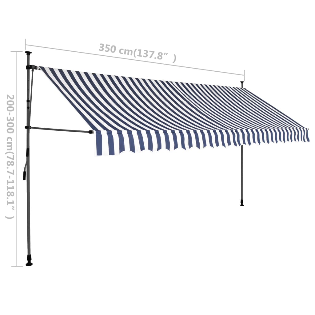 Manuell uttrekkbar markise med LED 350 cm blå og hvit