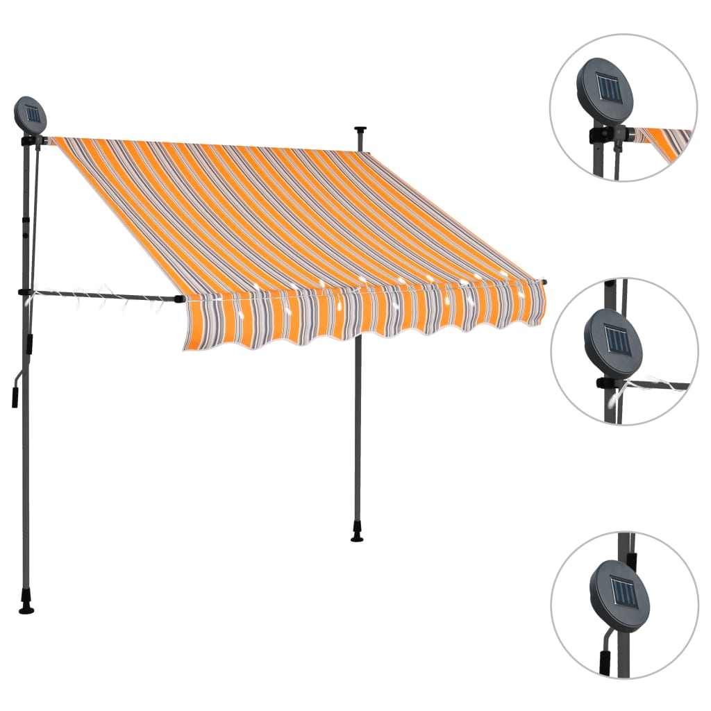 Manuell uttrekkbar markise med LED 100 cm gul og blå