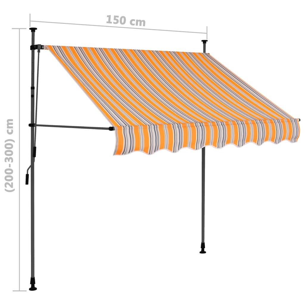 Manuell uttrekkbar markise med LED 150 cm gul og blå