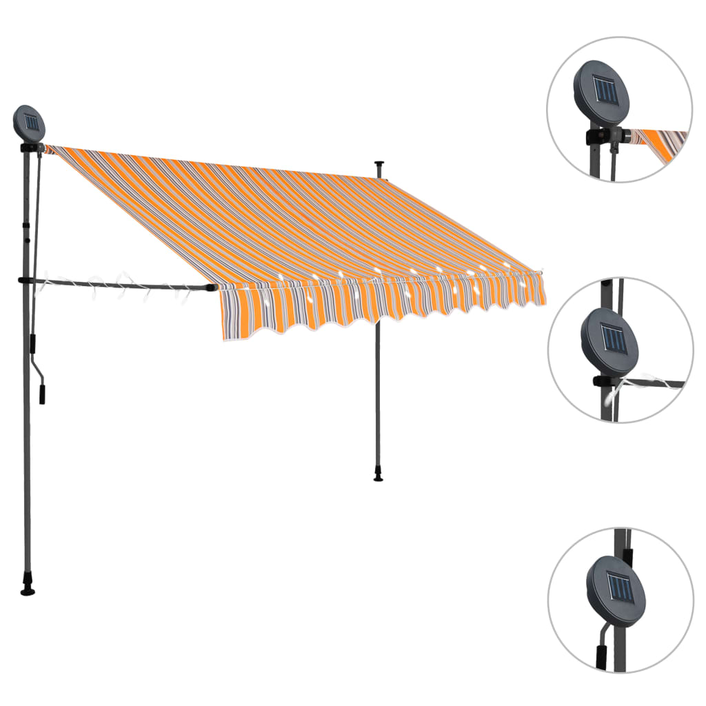 Manuell uttrekkbar markise med LED 250 cm gul og blå