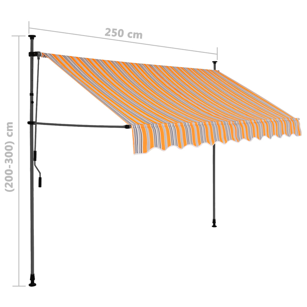 Manuell uttrekkbar markise med LED 250 cm gul og blå