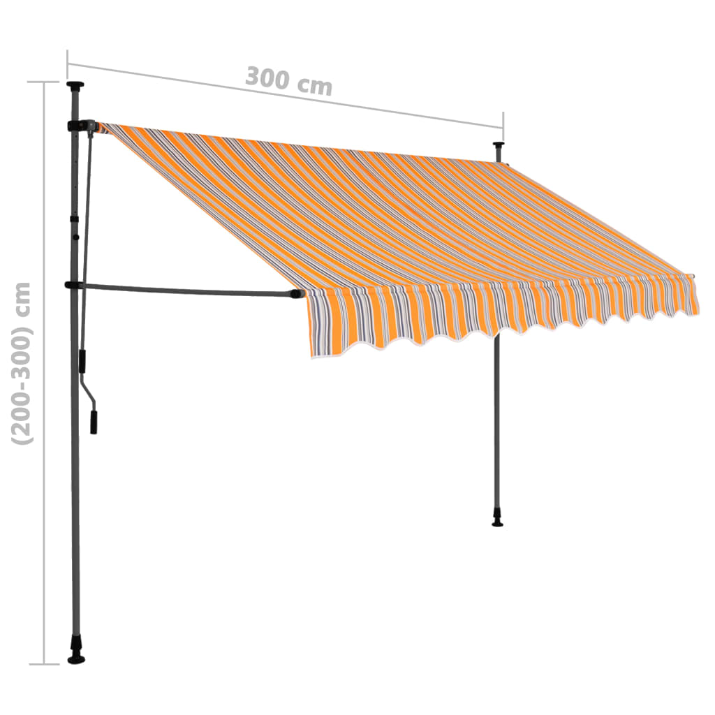 Manuell uttrekkbar markise med LED 300 cm gul og blå