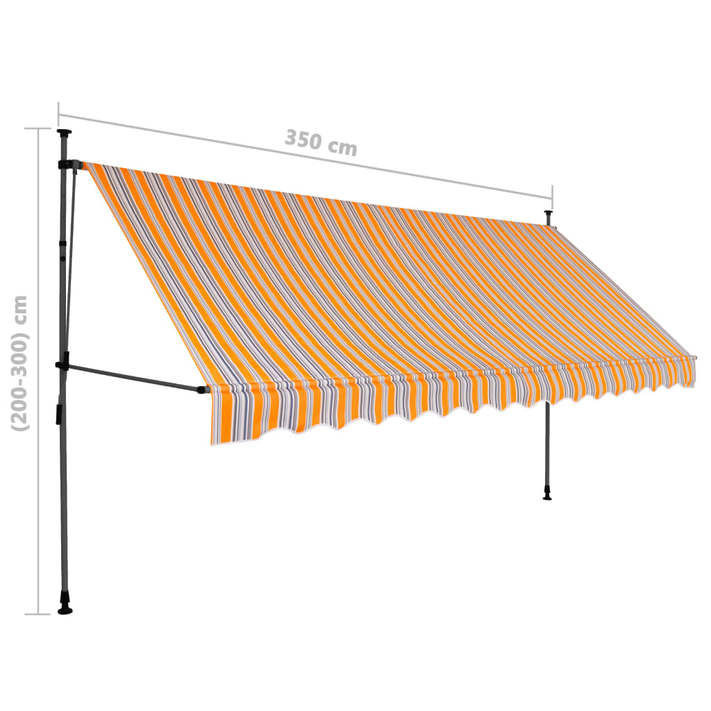 Manuell uttrekkbar markise med LED 350 cm gul og blå