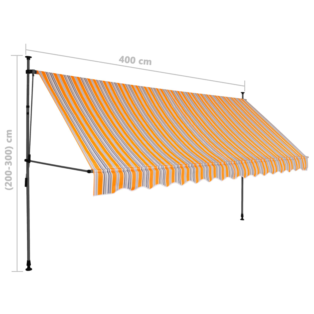 Manuell uttrekkbar markise med LED 400 cm gul og blå