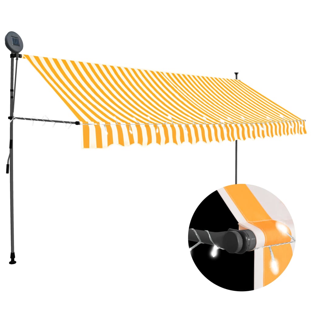 Manuell uttrekkbar markise med LED 350 cm hvit og oransje