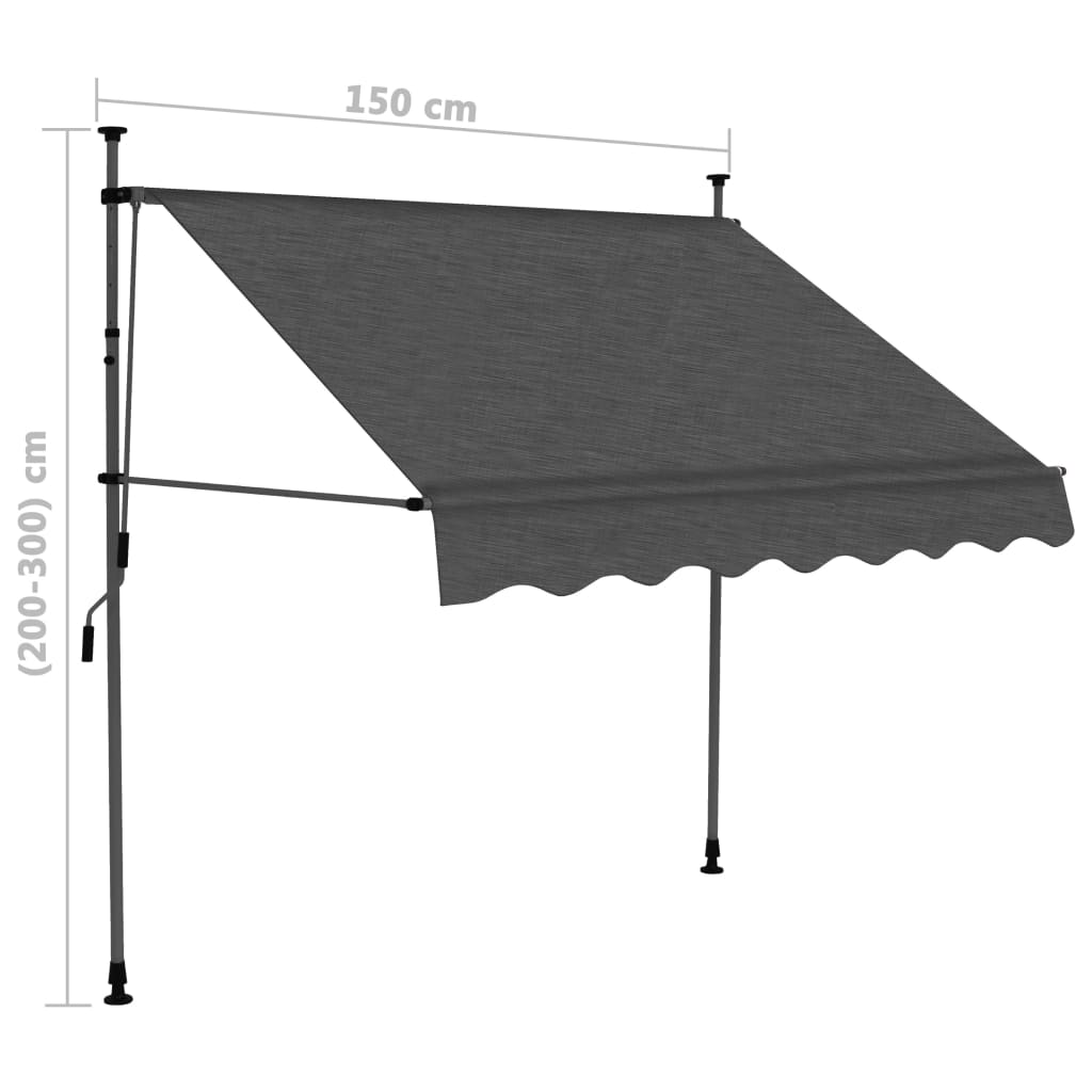 Manuell uttrekkbar markise med LED 150 cm antrasitt