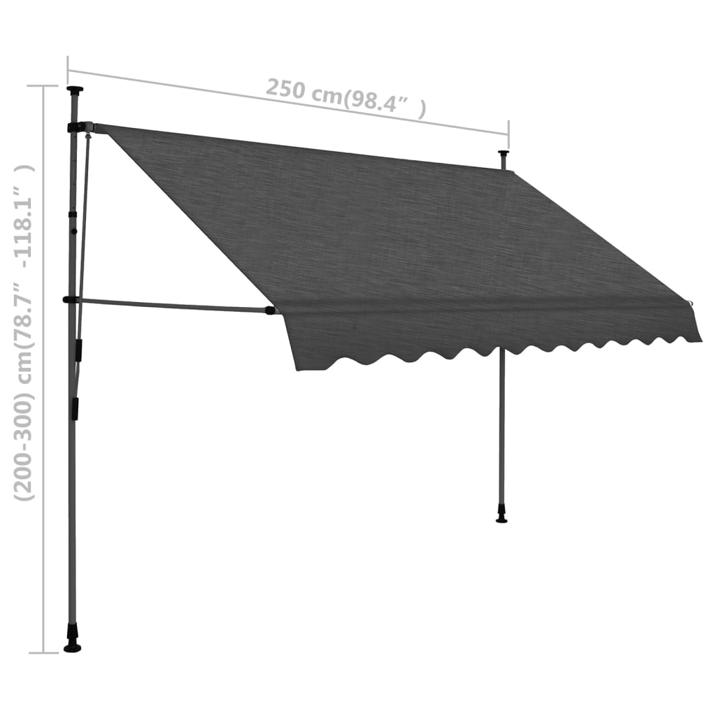 Manuell uttrekkbar markise med LED 250 cm antrasitt