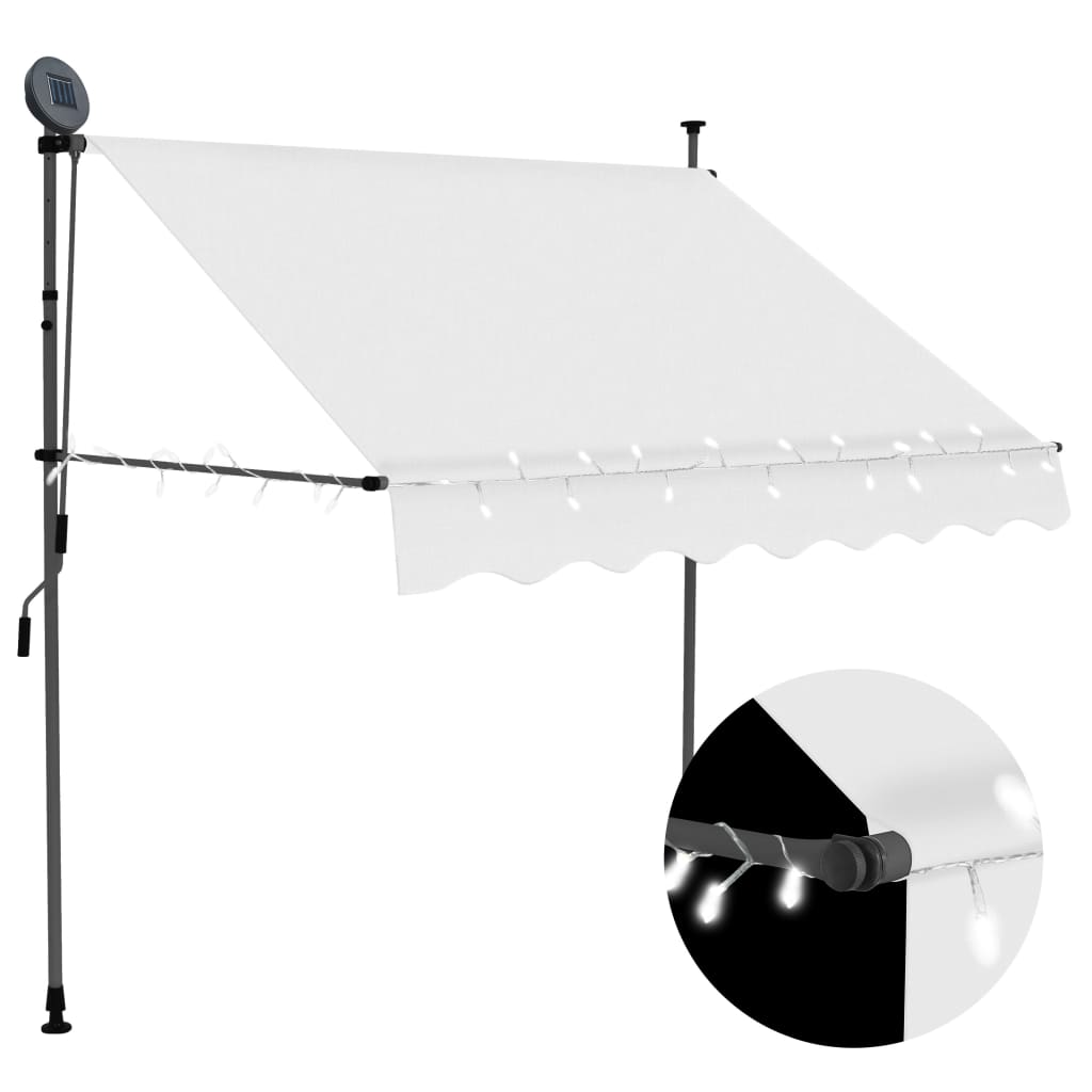 Manuell uttrekkbar markise med LED 150 cm kremhvit